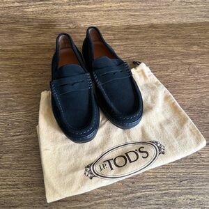 Tod's Gommino Vibram Sole Black Suede Leather Driving Penny Loafers Shoes Size 6